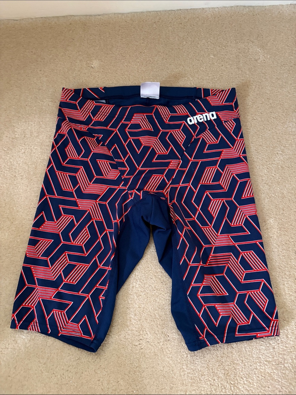 Barena Men’s Navy & Red Geometric Athletic Swim Shorts